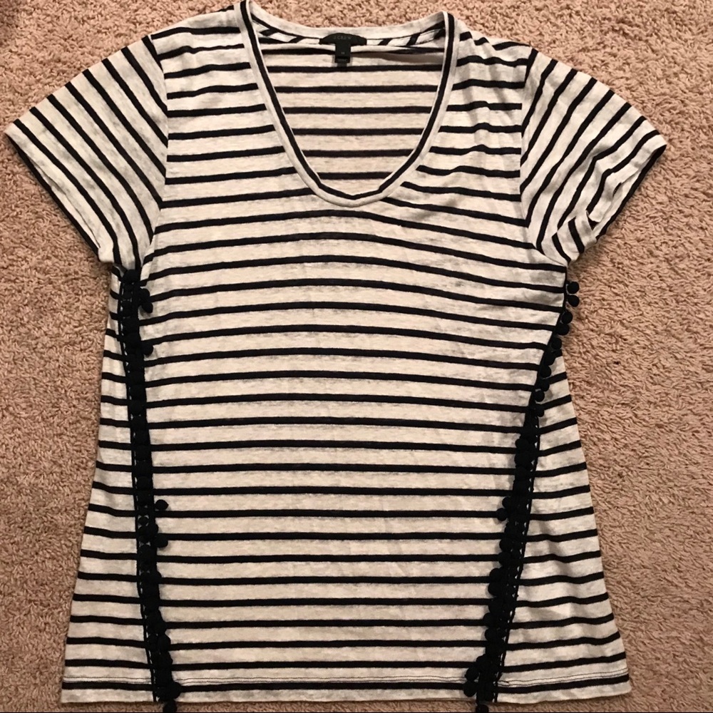 J. Crew navy and white Pom Pom tee